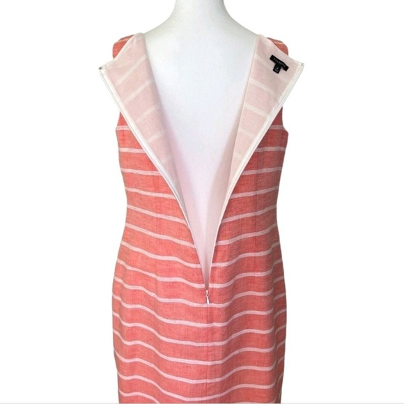 Talbots Coral Striped Sheath Dress Sz 10 Crochet Sleeveless Linen Cotton Blend‎ - Picture 4 of 9